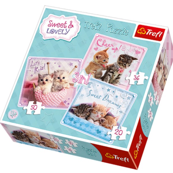 Puzzle 20 à 50 pièces : 3 puzzles : Petits chats - Trefl-34809