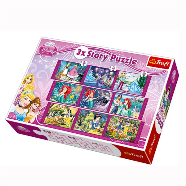 Puzzle 30 à 60 pièces : 3 puzzles Story : Les princesses Disney - Trefl-90303