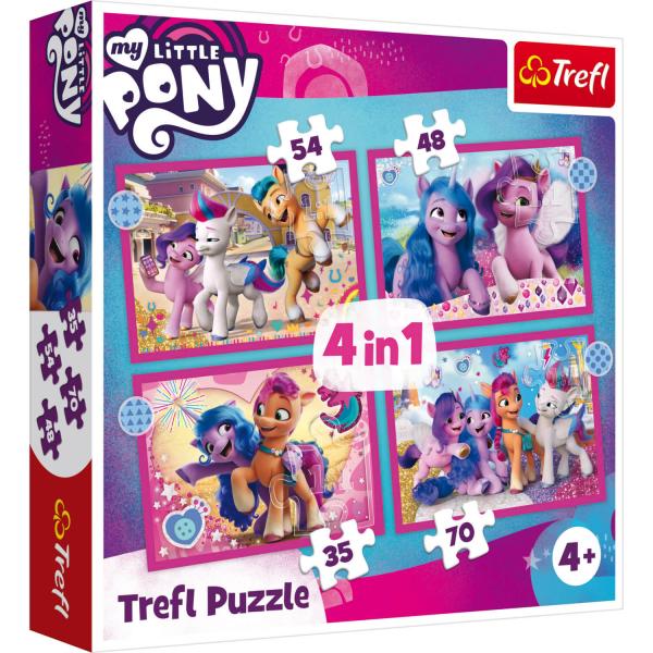 Puzzles of 35 to 70 pieces: 4 puzzles: My Little Pony, Colorful ponies - Trefl-34375