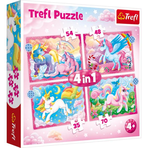 Puzzles of 35 to 70 pieces : 4 puzzles : Unicorns and magic - Trefl-34389