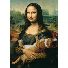 Puzzle de 500 piezas: Mona Lisa y gatito ronroneando