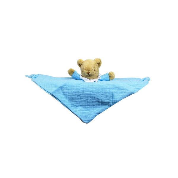 Comforter with Triangle Bear Rattle 20 cm - Sky Blue Organic Cotton - Trousselier-V1031 66
