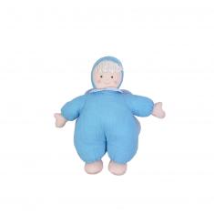 Ange Doudou avec Hochet 20 cm - Coton Bio Bleu Ciel