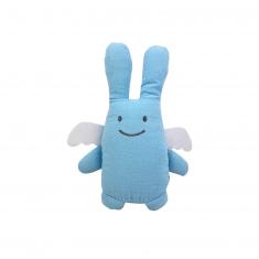 Ange Lapin Doudou avec Hochet 20 cm - Coton Bio Bleu Ciel