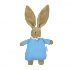 Doudou Lapin Nid d'Ange avec Hochet 20 cm - Coton Bio Bleu Ciel