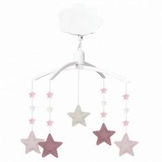 Musical Mobile Stars - Old pink, beige and powder pink linen