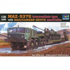 Maquette véhicule militaire : MAZ-537G type intermédiaire avec semi-remorque MAZ / ChMZAP