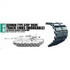 Accessoires de maquettes : Maillons de chenilles 570P 'DIEHL' pour char allemand Leopard 2 A5/A6 MBT