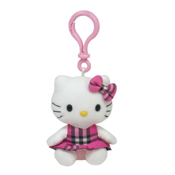 Porte-clé peluche Hello Kitty avec tartan rose et noir - BeanieBoos-TY40820