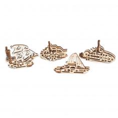 Barcos en miniatura de modelos de madera: barco, velero, barco, submarino