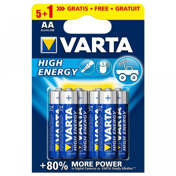 Piles LR06 AA : Lot de 5 + 1 gratuite - Varta-4906121496