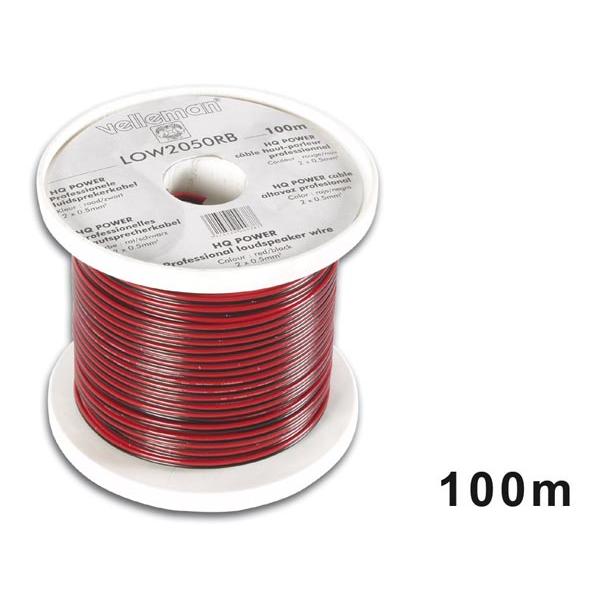 CABLE HAUT-PARLEUR - ROUGE/NOIR - 2 x 0.50mm² - 100m - VEL-LOW2050RB