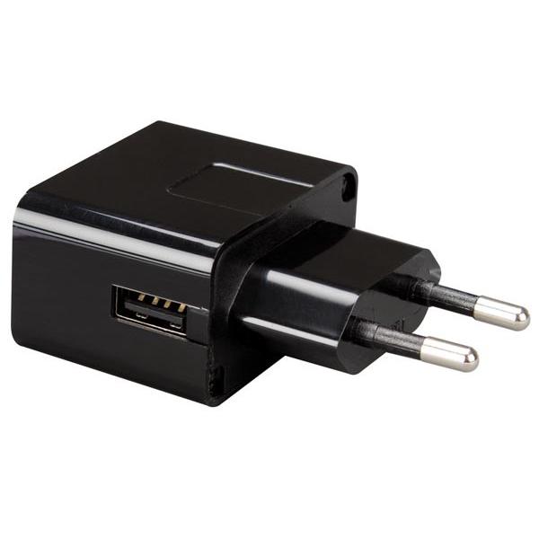 CHARGEUR COMPACT AVEC CONNEXION USB 5 V - 1 A - NOIR - VEL-PSSEUSB21B