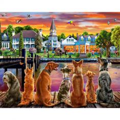 Puzzle 1000 pièces : Chiens au bord du quai