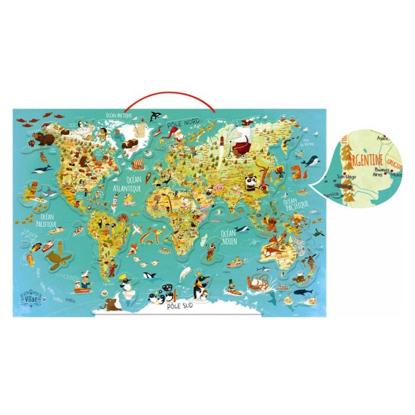 Puzzle 78 pièces magnétique en bois : Carte du monde fantastique - Vilac-2720