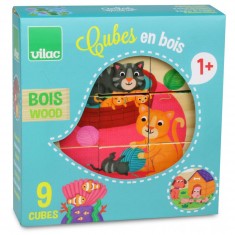 Puzzle 9 cubes en bois Animaux