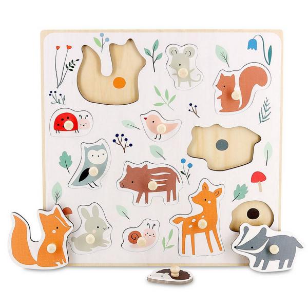 Puzzle Wooden Embedding 12 pieces: the animals of the forest - Sarah Betz - Vilac-7100