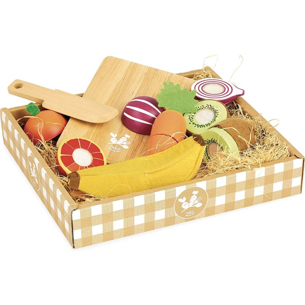 Día de mercado: Conjunto de frutas y verduras de madera para cortar - Vilac-8106