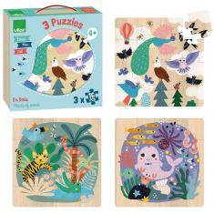 Coffret puzzles en bois 3x16 pièces : Terre