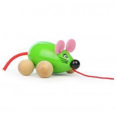 Wooden pull toy: Lisa the green mouse