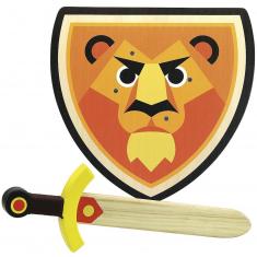 Set aus hölzernem Löwenschild und Schwert