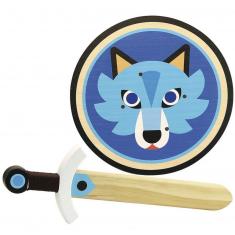 Wooden wolf shield and sword set