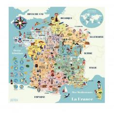 Puzzle 92 pièces en bois : Carte de France magnétique par Ingela P. Arrhenius