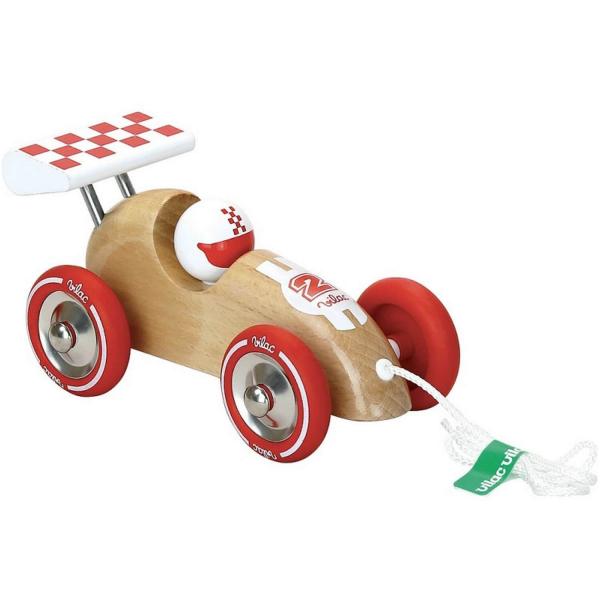 Wooden pull-along toy: natural wood pull-along race car - Vilac-2309S
