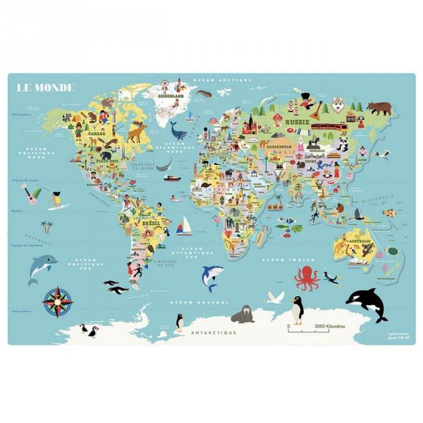 Puzzle de madera: Mapa del Mundo magnético Ingela P.A - Vilac-7612