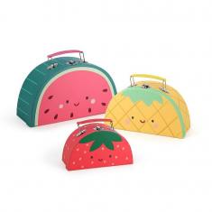 Set mit 3 ineinander stapelbaren Kartonkoffern: Gourmetfrüchte