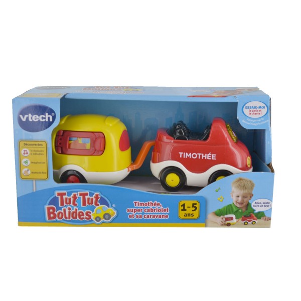 Véhicule Tut Tut Bolide : Timothée Super cabriolet avec caravane jaune - Vtech-215205-152405