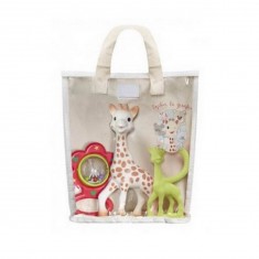 Sophie the Giraffe gift bag with rattle and teething ring