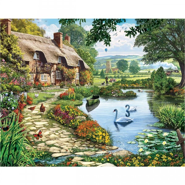 Puzzle 1000 pièces : Cottage près de l'étang - White-873
