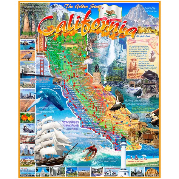 Puzzle 1000 pièces : Etat de Californie - White-968