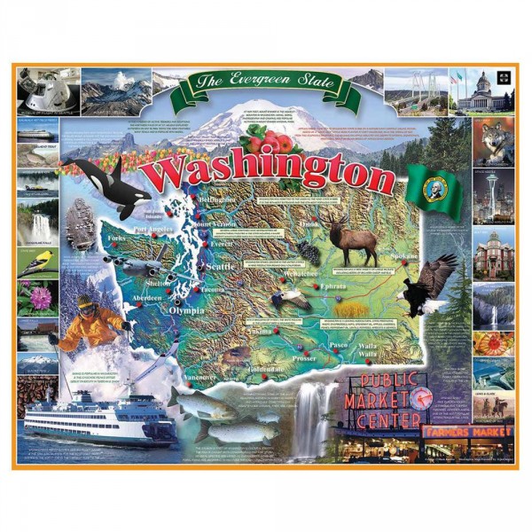 Puzzle 1000 pièces : Etat de Washington - White-936