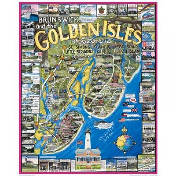 Puzzle 1000 pièces - Brunswick et les îles dorées, Georgie, USA - White-128