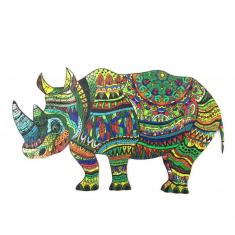 Puzzle 146 pièces en bois : Rhinocéros attentif