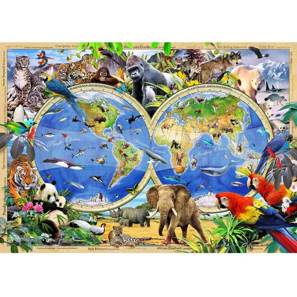 Puzzle 1010 pièces/100 formes en bois : Carte du règne animal - Woodencity-NB 1010-0014-XL