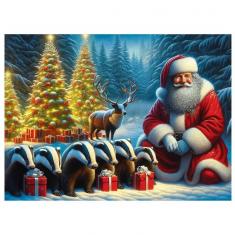 Puzzle 150 pièces en bois : Père Noël et Blaireaux
