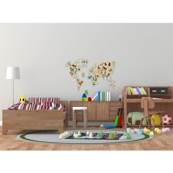 Rompecabezas 3D: MAPA MUNDIAL ANIMALES L - Woodencity-WM522