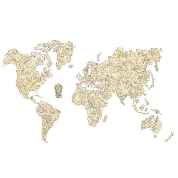 3D puzzle: WORLD MAP ANIMALS XXL - Woodencity-WM510