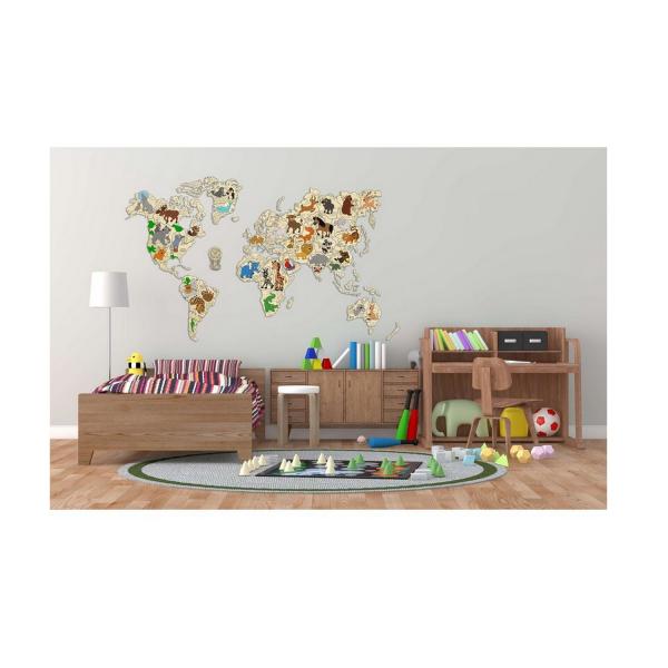 Puzzle 3D WORLD MAP ANIMALS XXL Wooden City Rue des Puzzles