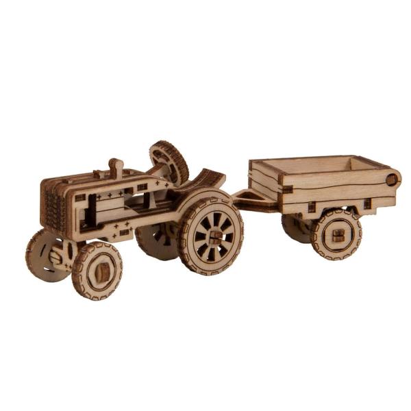 Holzmodell: Arbeitspferd 3: Farmall-Traktormodell A+ Anhänger - Woodencity-MB-005