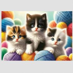 Puzzle 150 pieces/15 shapes : kittens and yarn