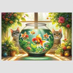 Puzzle 250 pièces/25 formes : chats et poissons