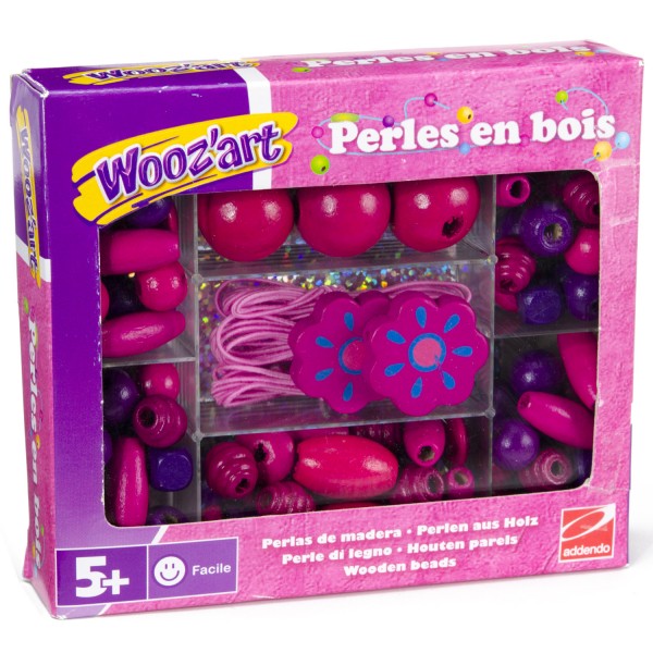 Perles en bois : Perles roses et violettes - Woozart-TAL05026-1