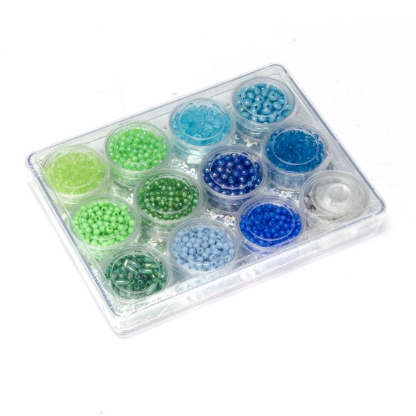 Petit coffret de perles : vertes et bleues - Woozart-WOZ5086-4