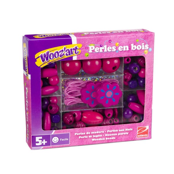 Coffret de perles colorées en bois : violettes et roses - WoozArt-WOZF5026-3