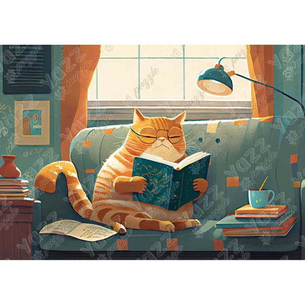 1000 piece puzzle : Cat and Books - Yazz-3827