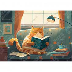 Puzzle 1000 pièces : Chat et livres